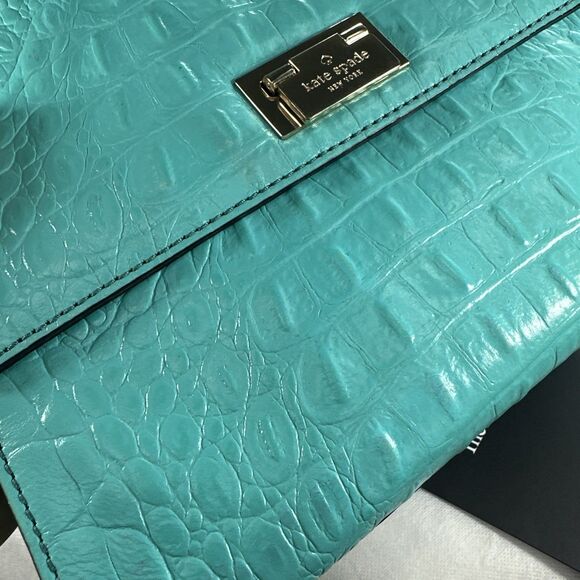 Kate Spade Orchard Valley Doris Croc Embossed Leather Bag Satchel Turquoise - Picture 7 of 9